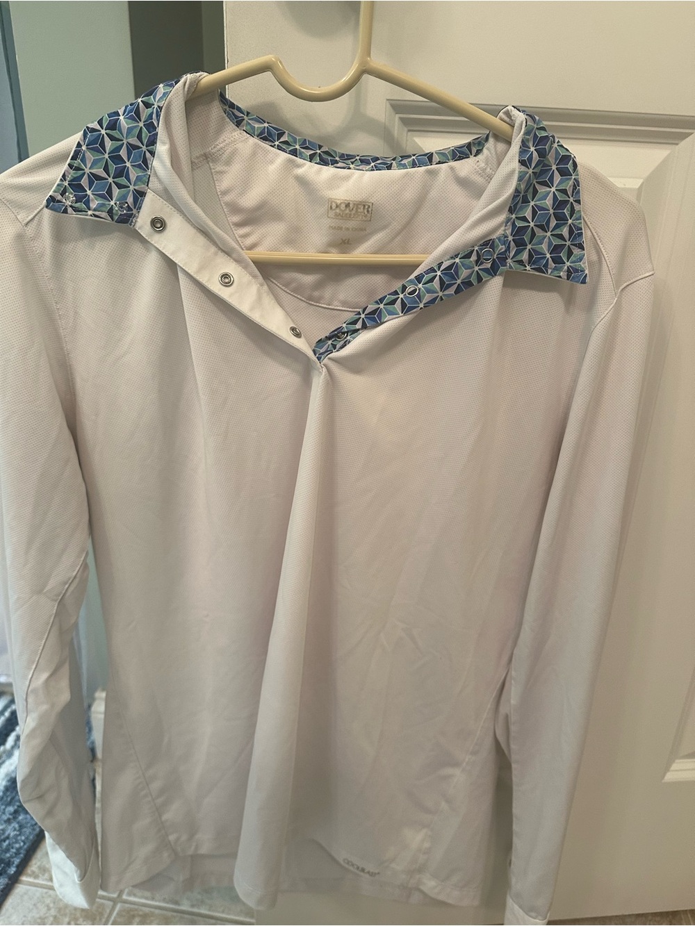 Dover White Long Sleeve Show Shirt with Blue Geometric Collar